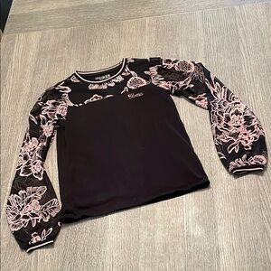 Guess Black and Pink Floral Long Sleeve Top